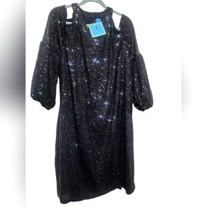 NWT CeCe Black Sequin Cold Shoulder Sequin  Dress